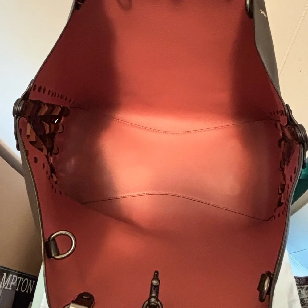Brown and Burgundy Coach 1941 Rouge tote/ Crossbody Bag with detachable Pouch - Picture 9 of 12